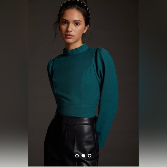 Anthropologie Maeve Open-Back Bow Blouse in Teal Green - Picture 3 of 16